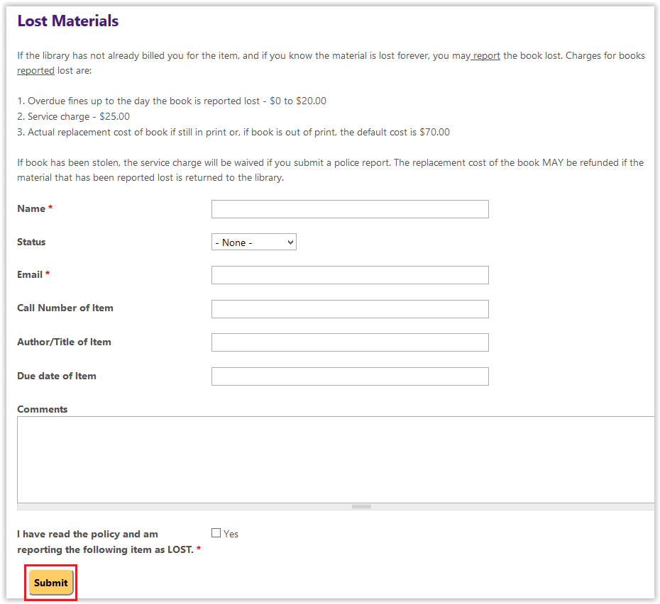 LSU Library Report Lost Items GROK Knowledge Base