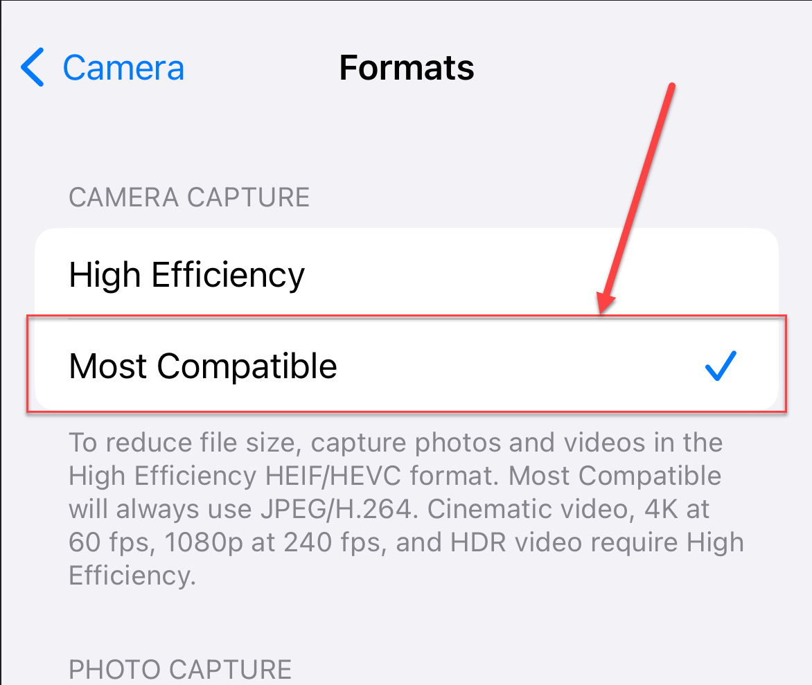 How to Make iPhone Camera Shoot JPEG Pictures in iOS 11 and newer