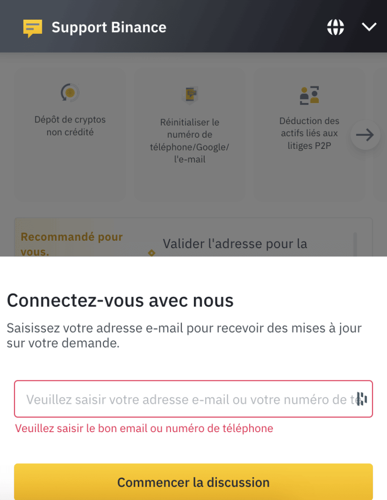 Service client Binance Tchat en ligne, Envoyer un ticket au support