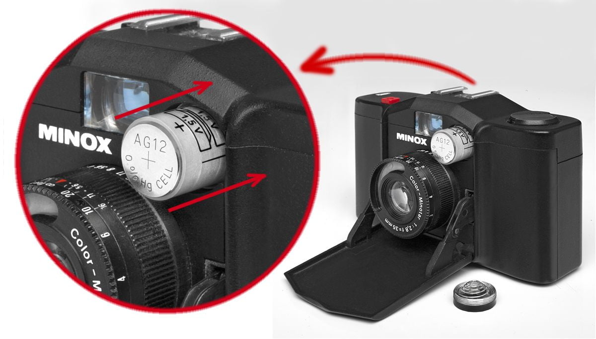 Battery ADAPTER + 4 Batteries LR43 for MINOX 35 (GT, PE, PL, EL, GL, AL