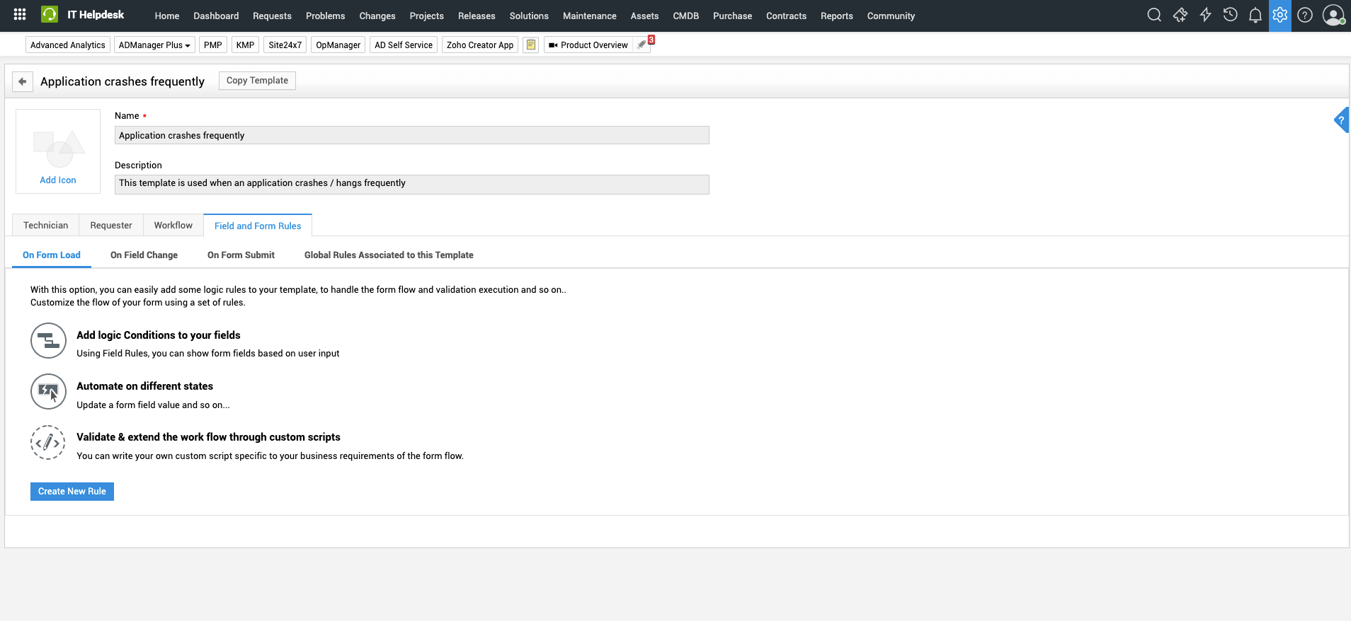Field & Form Rules in ManageEngine ServiceDesk Plus Set3 Solutions