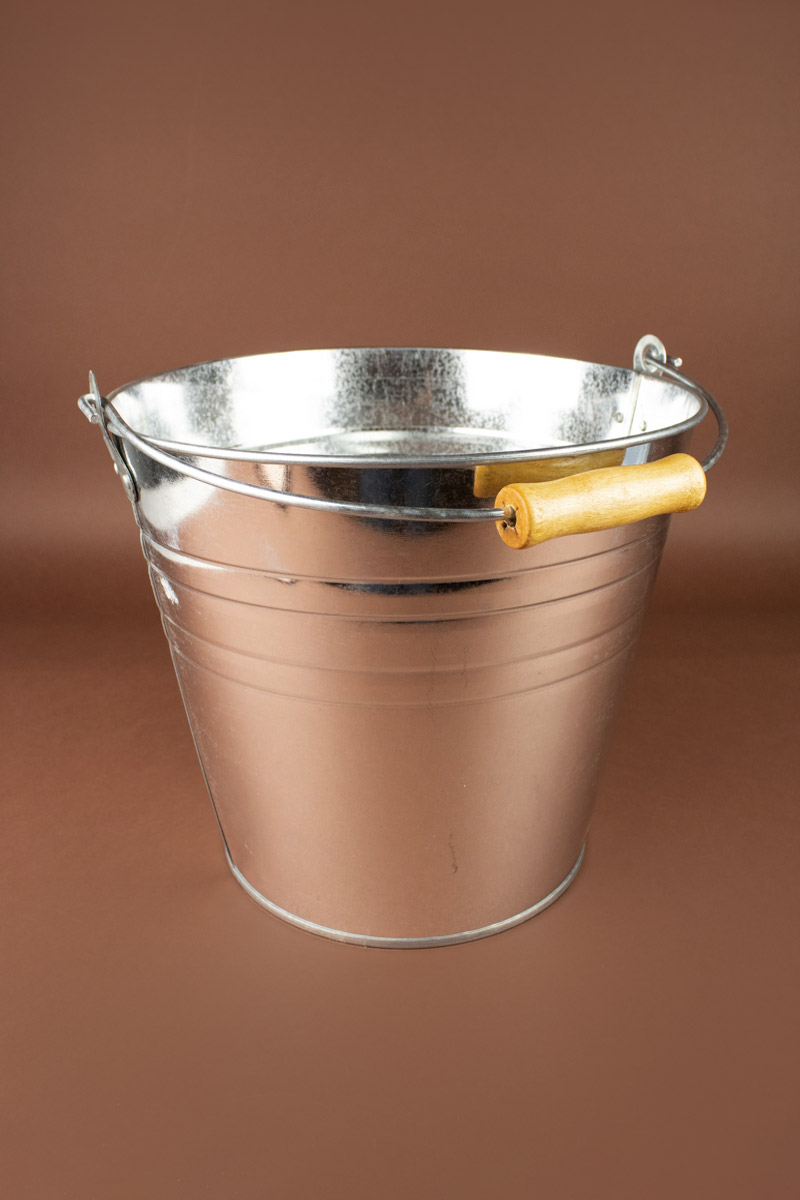 Galvanised Bucket with Wooden Handle 12L Classic Prop Hire Set Dec Shop