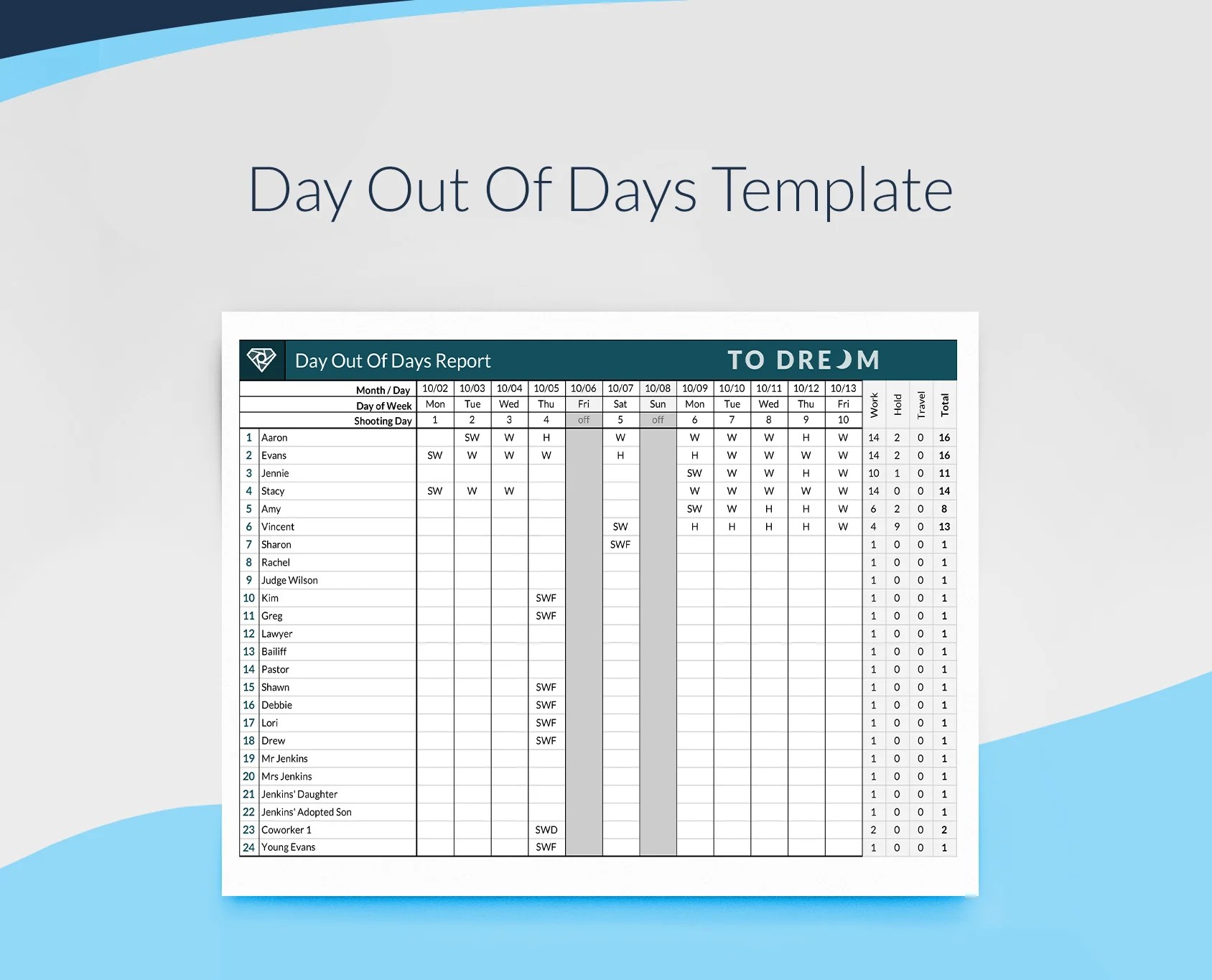 Professional Day out of Days (DOOD) Template SetHero