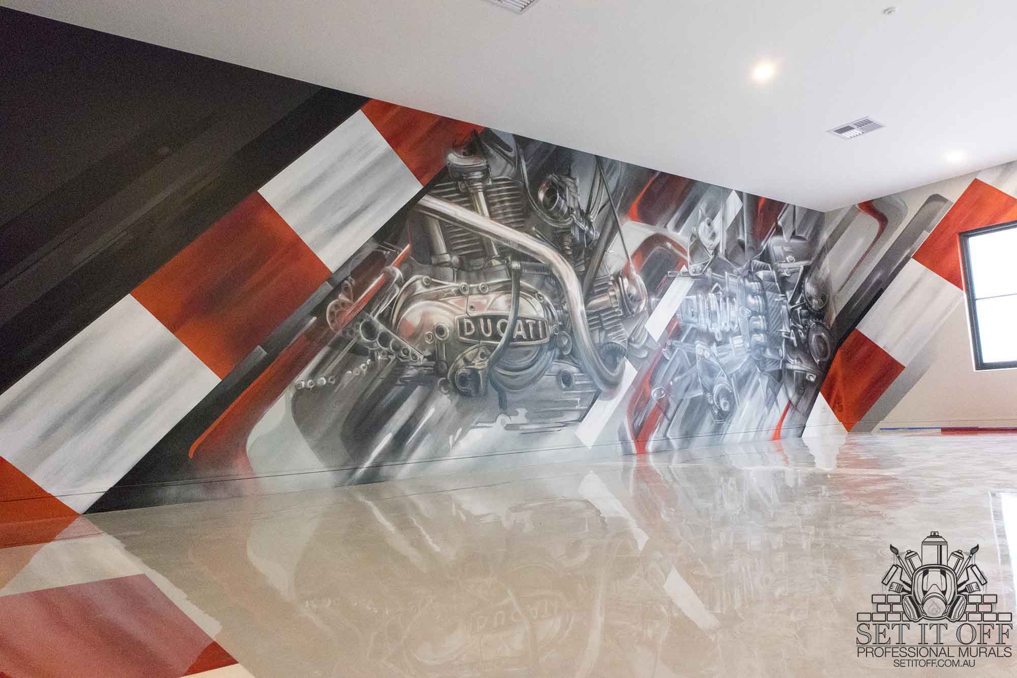 Garage Interior Mural with Floor Graffiti Artist Melbourne