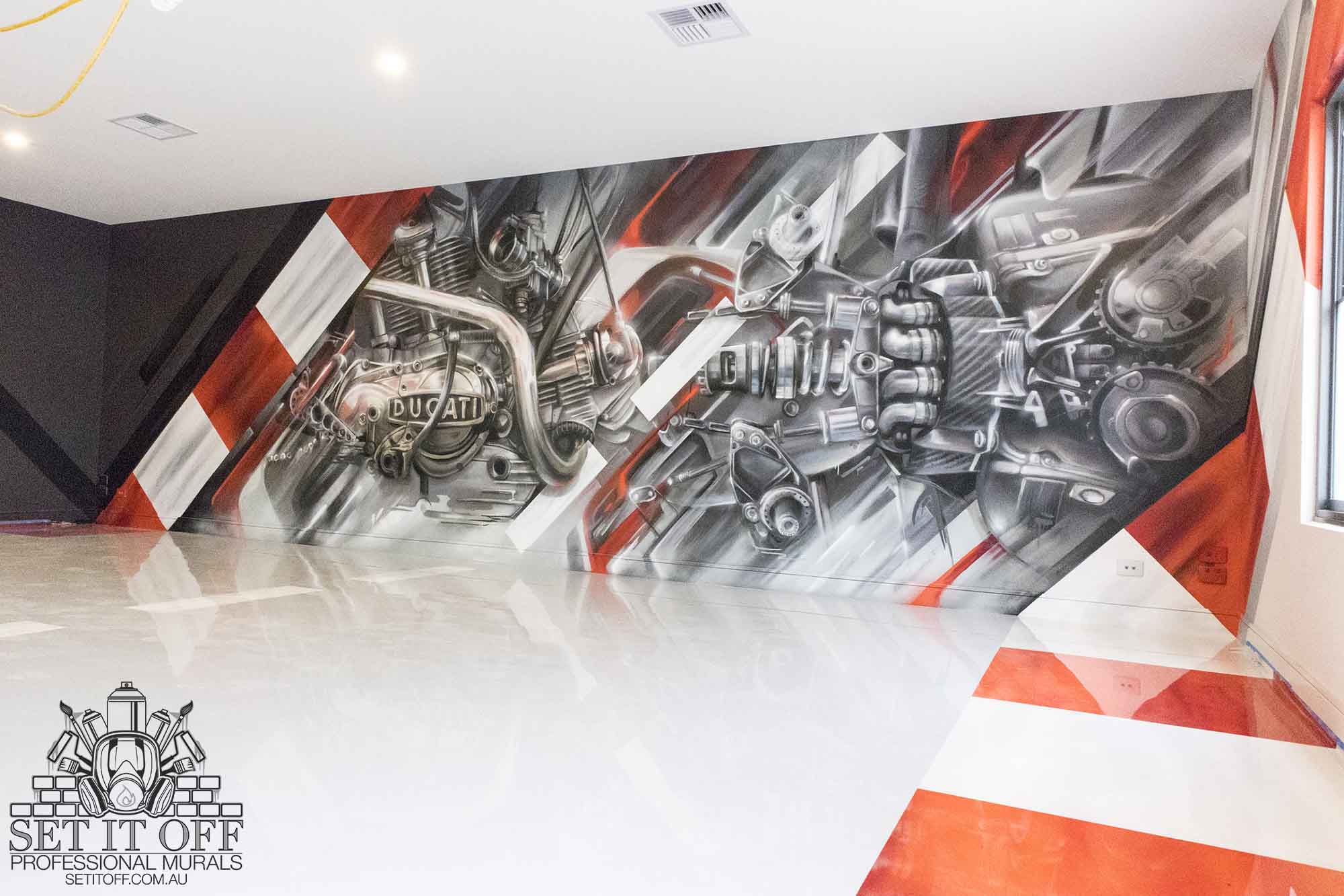 Garage Interior Mural with Floor Graffiti Artist Melbourne