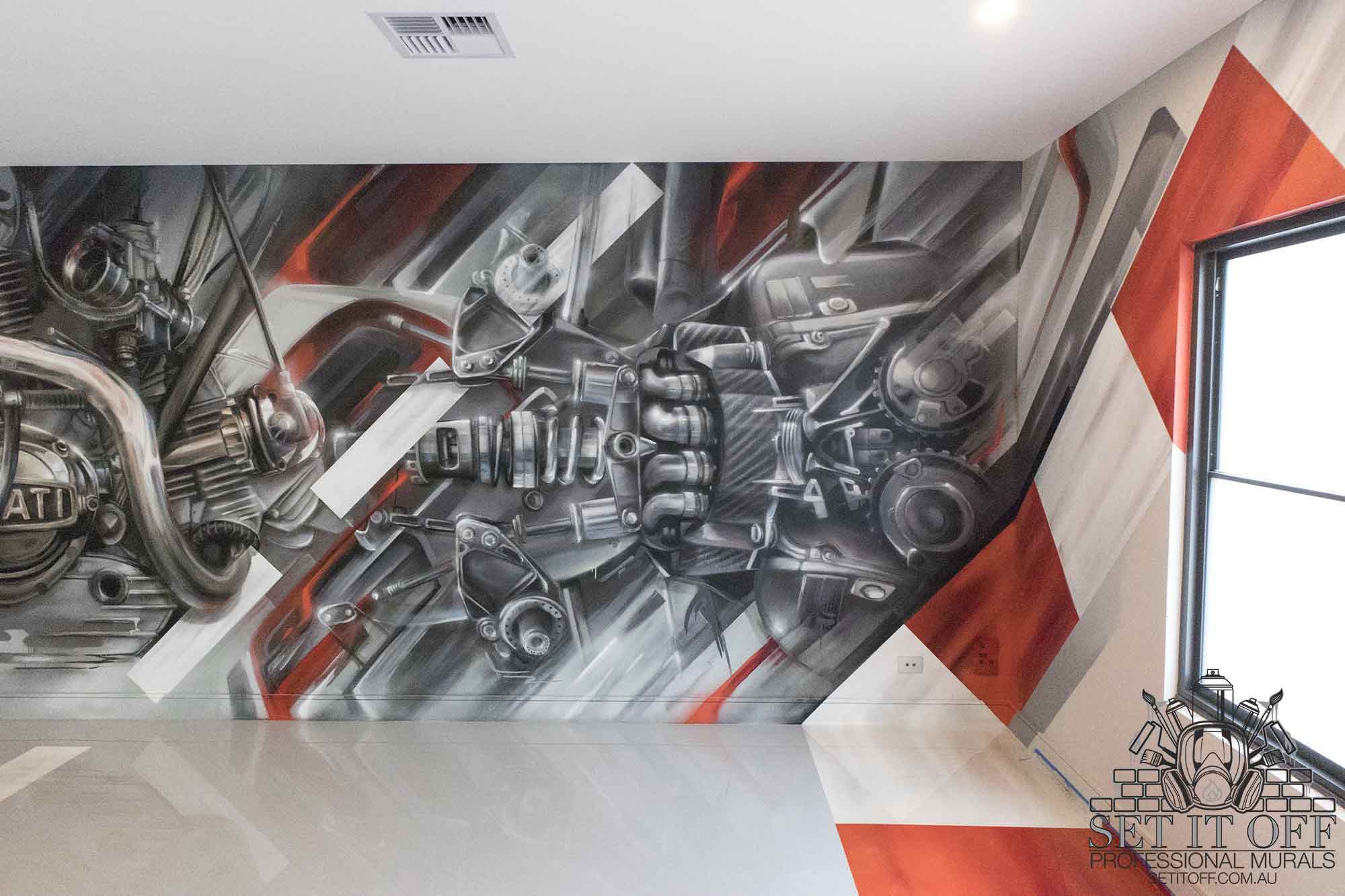 Garage Interior Mural with Floor Graffiti Artist Melbourne