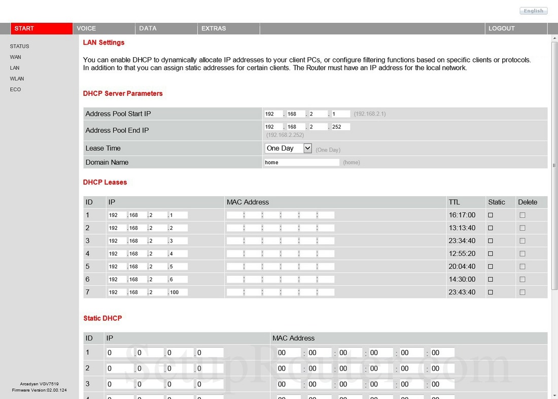 Arcadyan VGV7519 Screenshot LANSettings