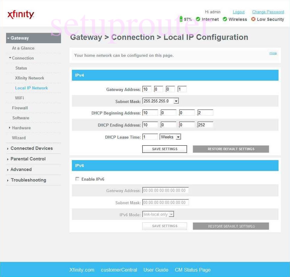 How to change the IP Address on a Arris TG862G router