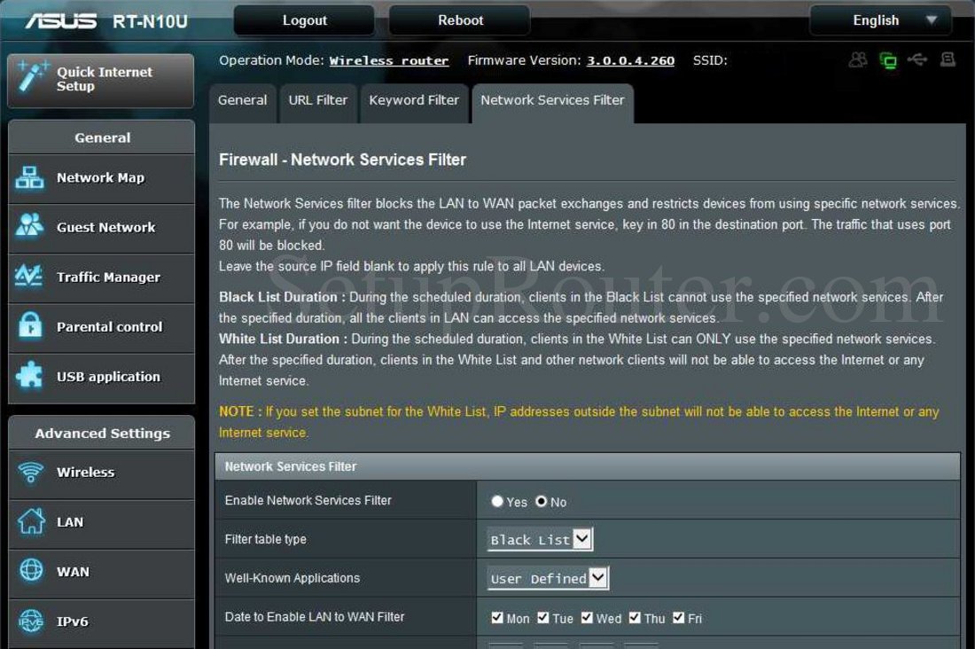 Asus RTN10U Screenshot NetworkServicesFilter