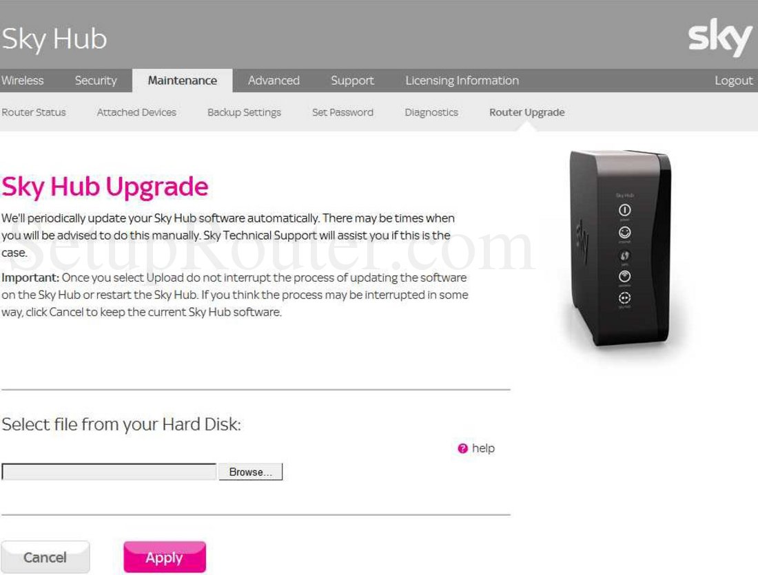 BSkyB SkyHub Screenshot Router Upgrade