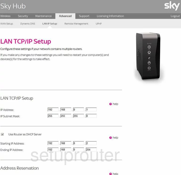 How to change the IP Address on a BSkyB SkyHub router