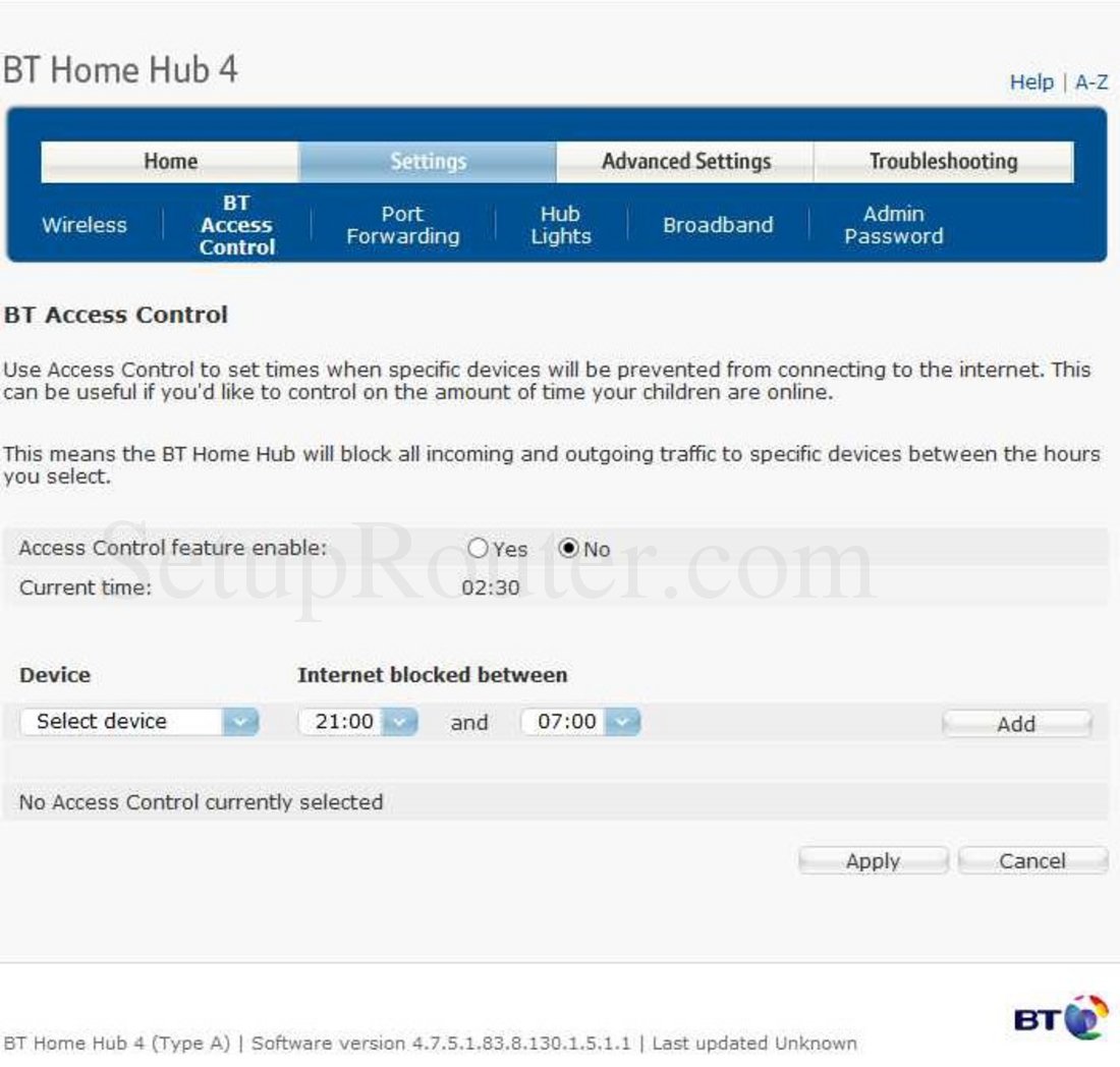 BT HomeHub4 Screenshot BTAccessControl