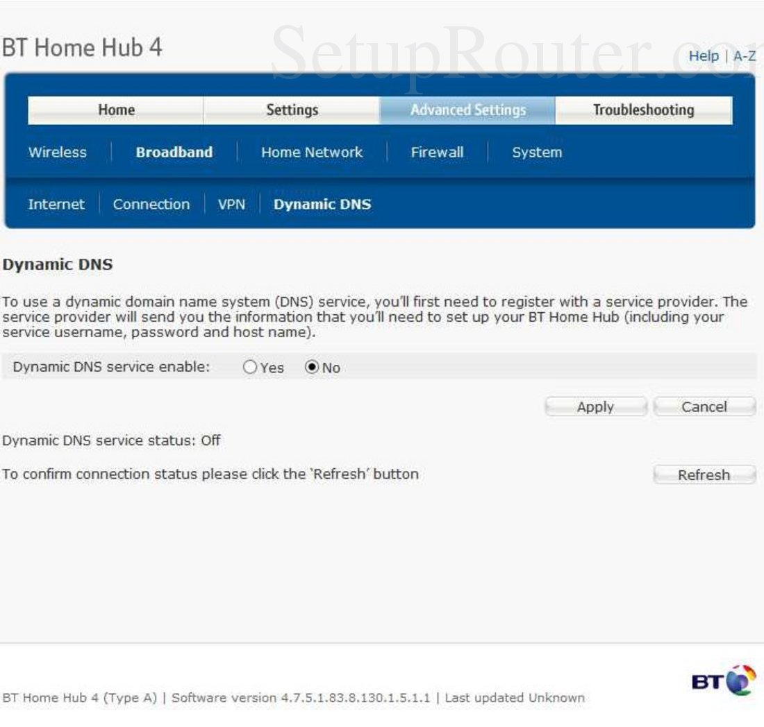 BT HomeHub4 Screenshot DynamicDNS