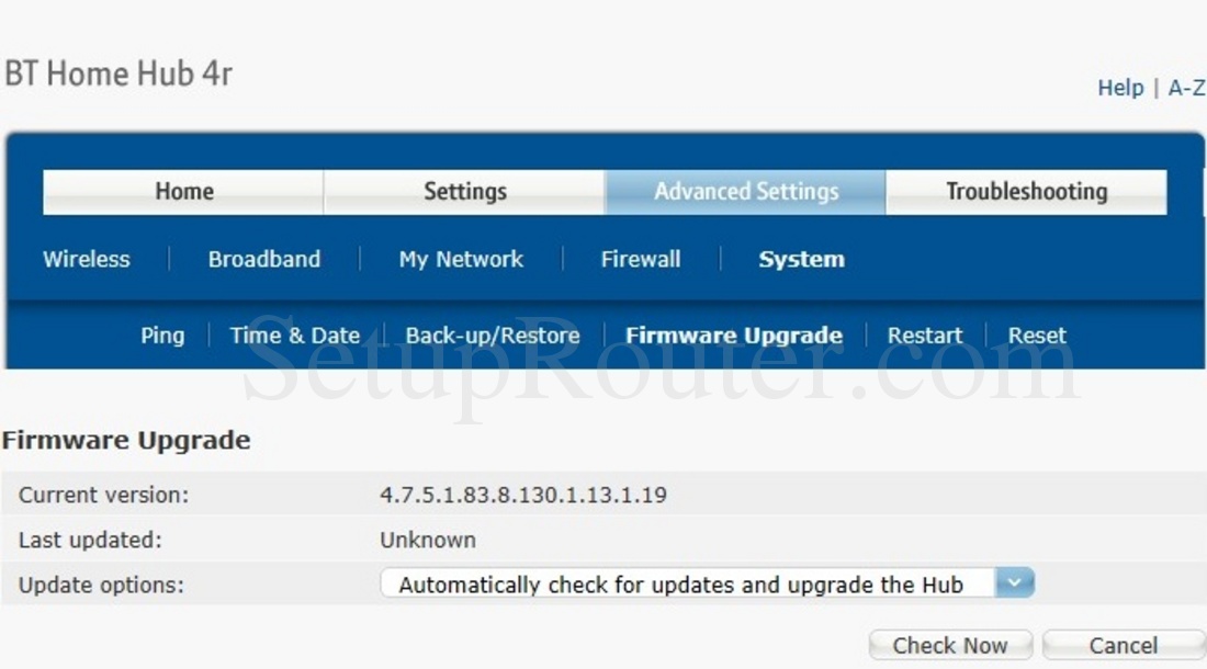 BT Home Hub 4r Screenshot FirmwareUpgrade
