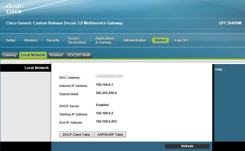 All Screenshots for the Cisco DPC3848VM