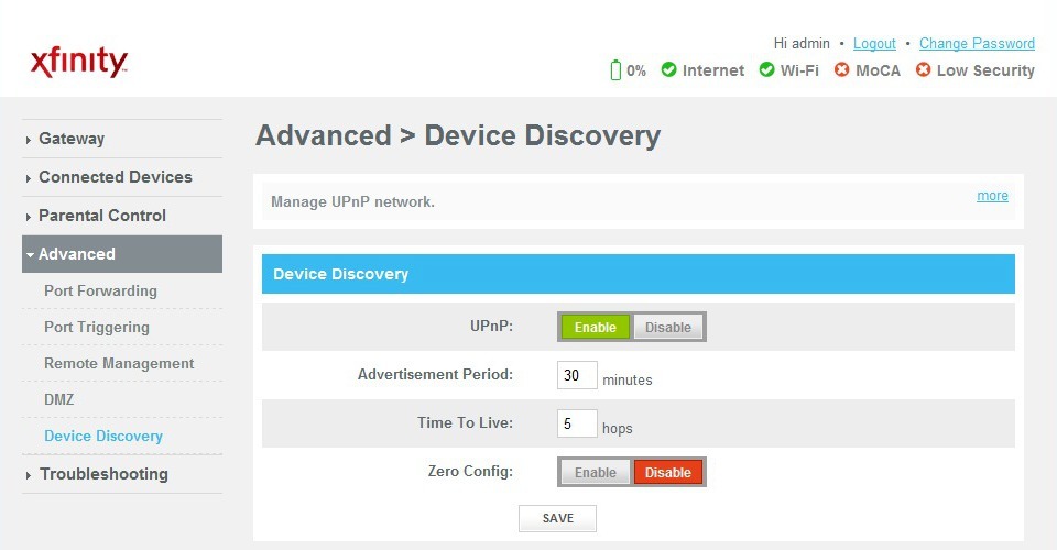 All Screenshots for the Cisco DPC3941T XFINITY