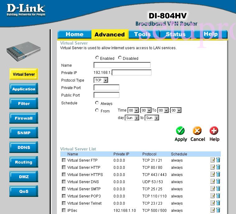 Dlink DI804HV Port Forwarding Instructions