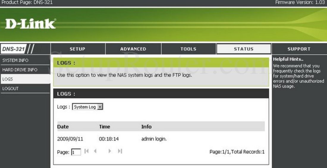 Dlink DNS321 Screenshot Logs