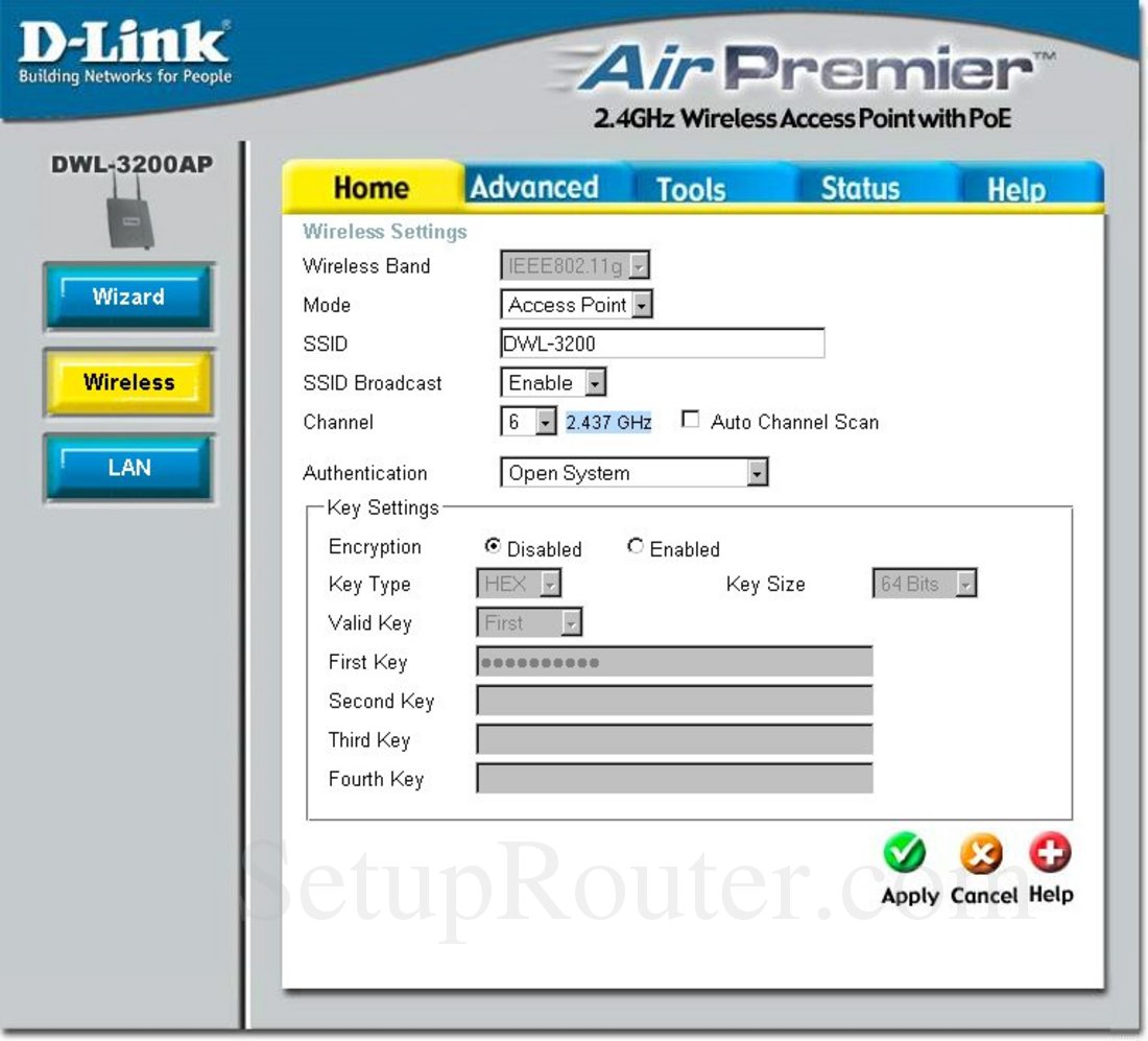 Dlink DWL3200AP Screenshot Wireless Settings