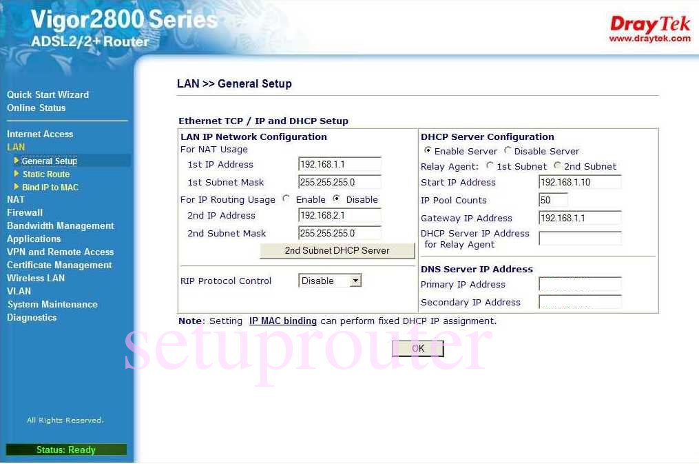 How to change the DNS settings on a Draytek Vigor 2800G router