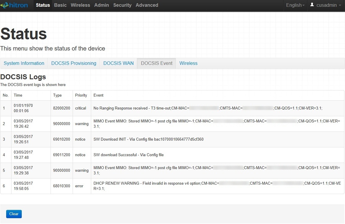 All Screenshots for the Hitron Technologies CODA4582