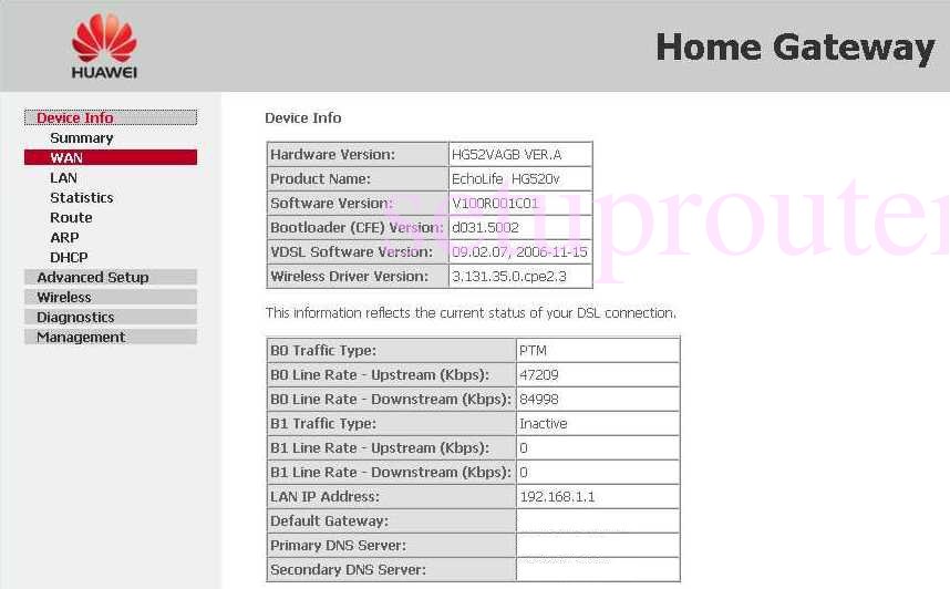 How to change the IP Address on a Huawei EchoLife HG520v router