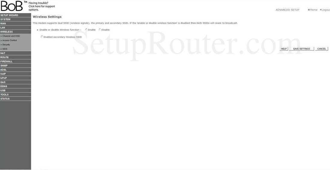 BoB Screenshot Wireless Settings