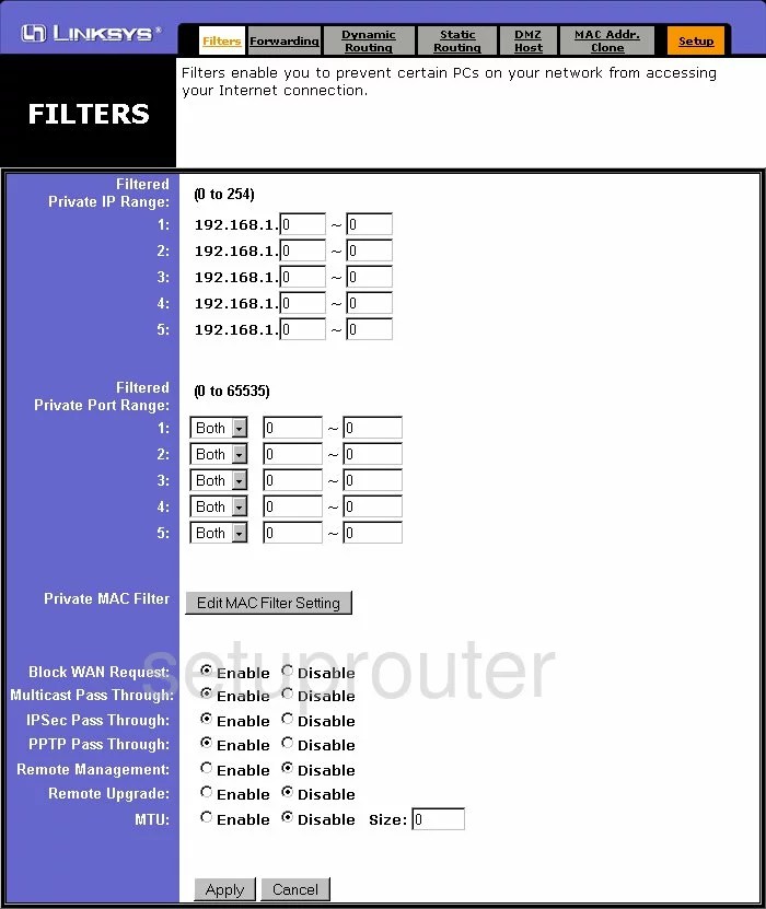 All Screenshots for the Linksys BEFSR41