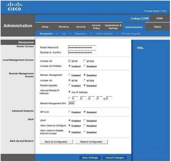 All Screenshots for the Linksys E2500