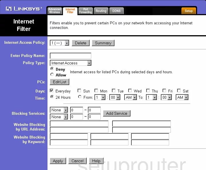 All Screenshots for the Linksys WRT55AG