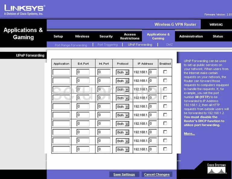 All Screenshots for the Linksys WRV54G