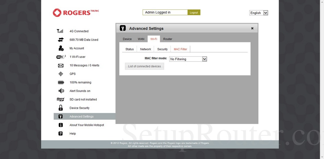 Rogers AC763S Screenshot AdvancedSettingsWiFiMACFilter
