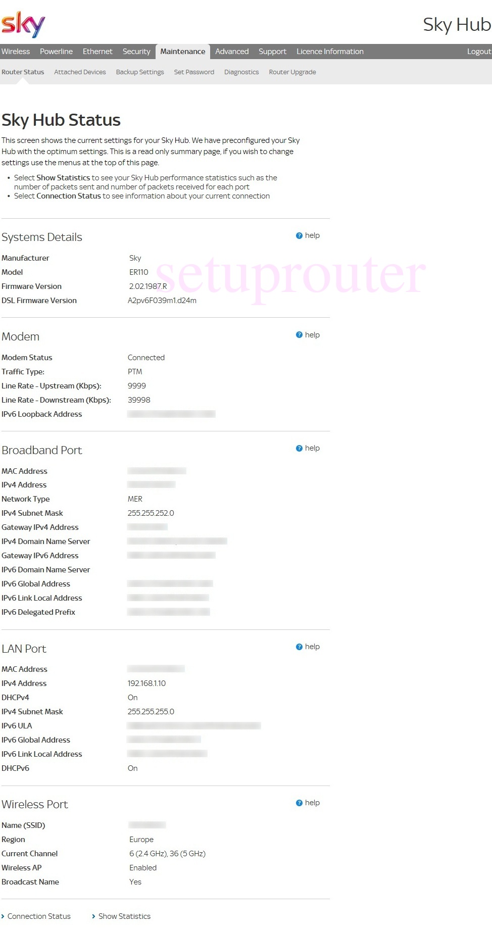 Sky ER110 Login Instructions