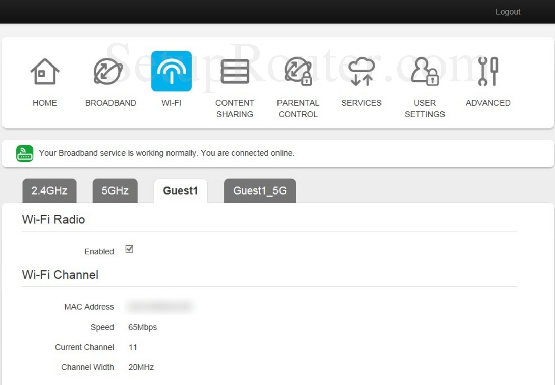 Telstra TG799n Screenshot WiFiGuest1
