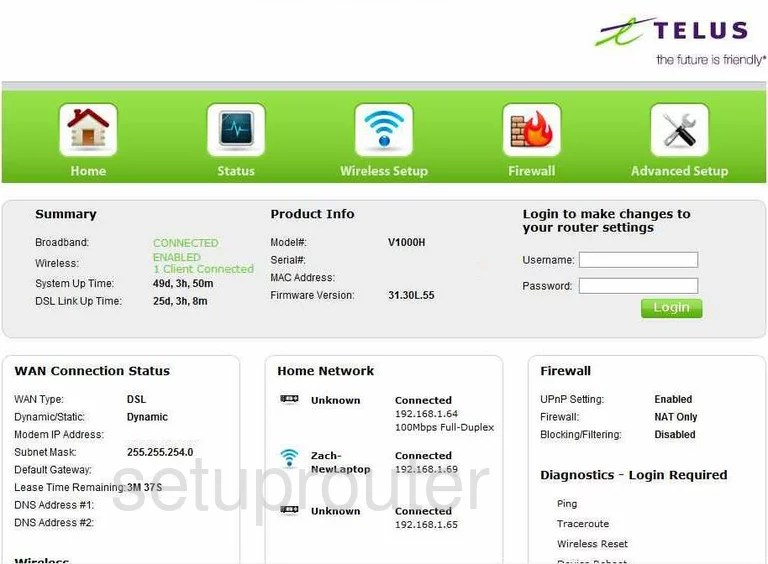 Telus V1000H Login Instructions