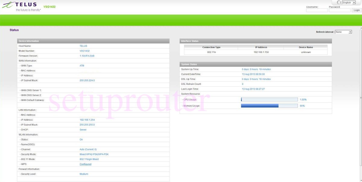 Telus VSG1432 Login Instructions