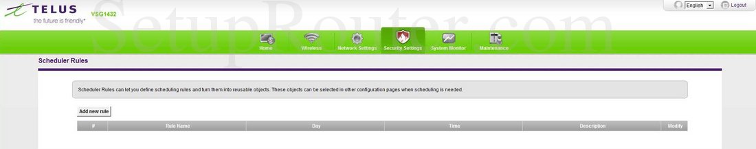 Telus VSG1432 Screenshot Scheduler Rules