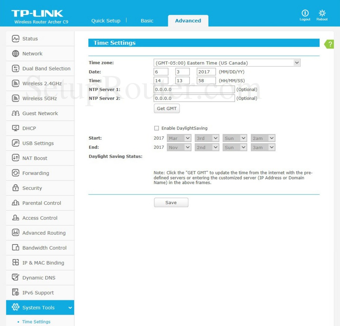 TPLink Archer C9 Screenshot TimeSettings