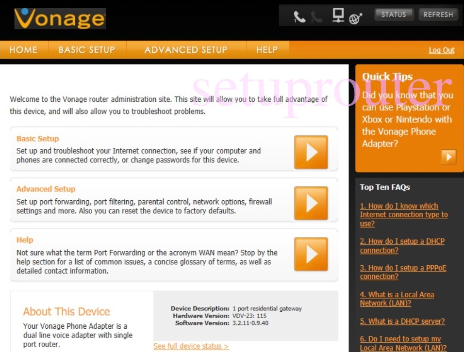 Vonage VDV23 Login Instructions