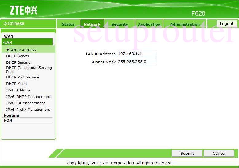 How to change the IP Address on a ZTE F620 router
