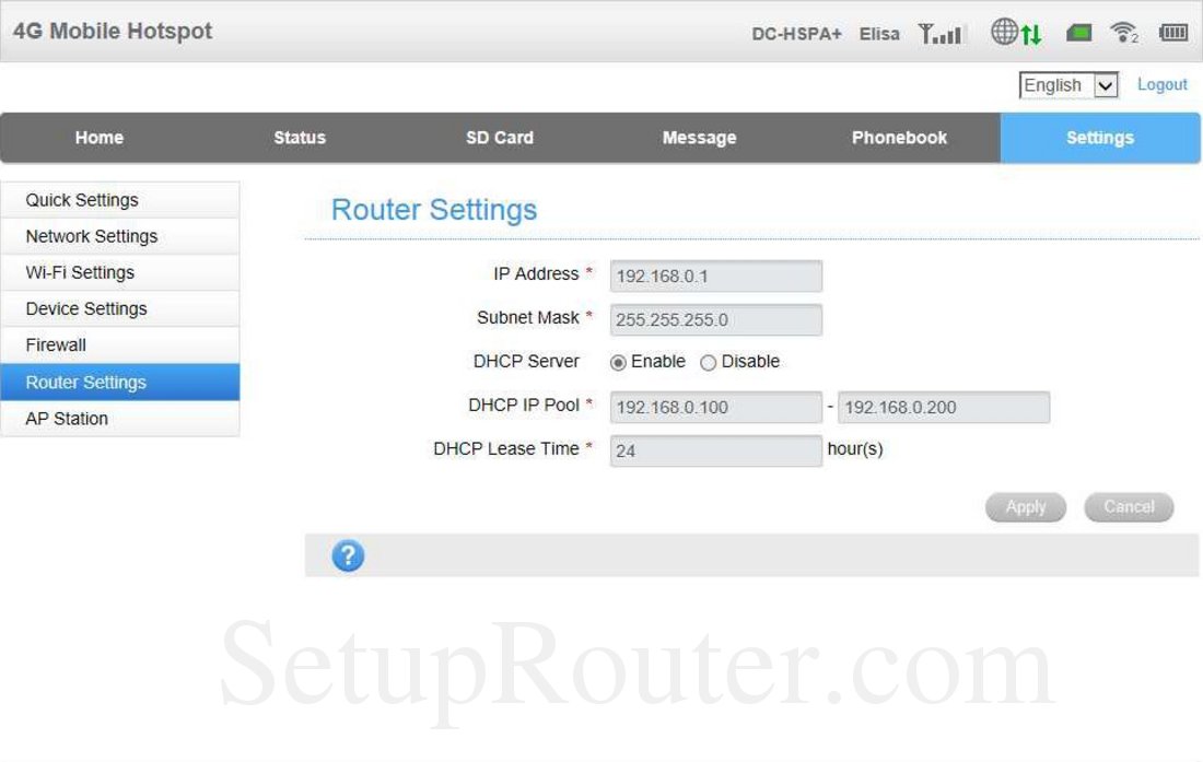 ZTE MF93D Screenshot Router Settings