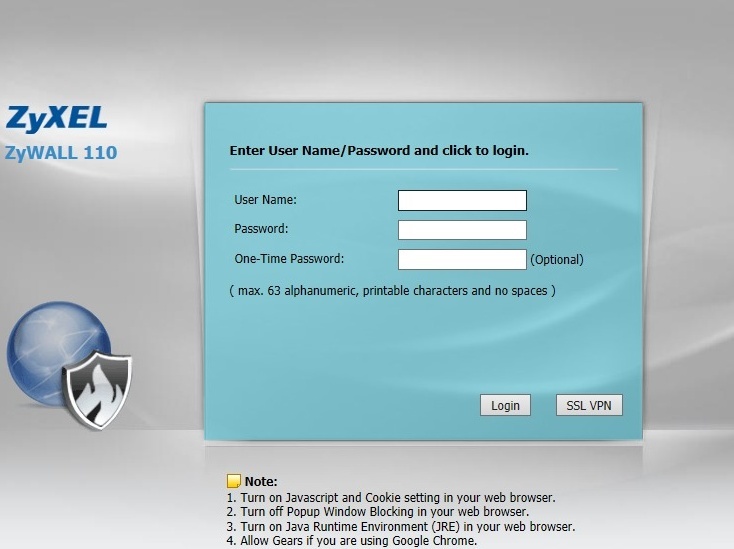All Screenshots for the ZyXEL ZyWALL 110