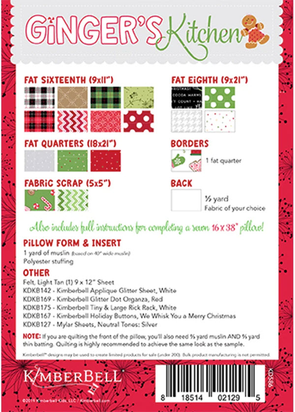 Ginger's Kitchen Bench Pillow, Machine Embroidery Version Sew