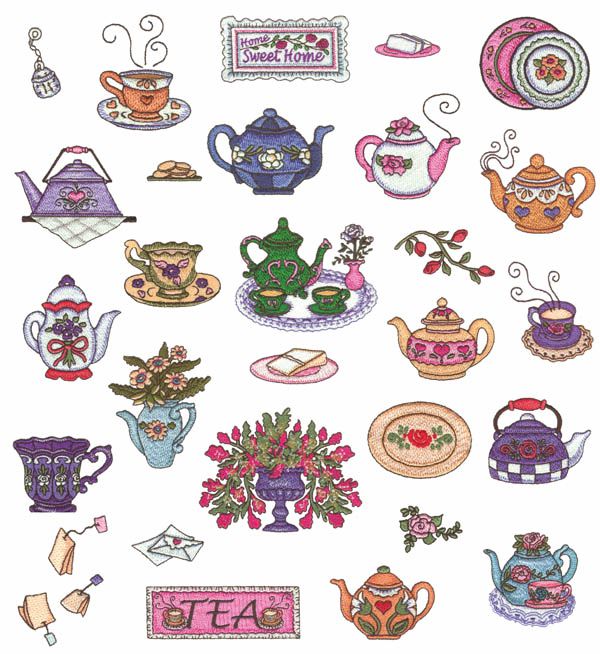 Teapots Embroidery Designs by Annie Lang, A New Style For Your Tea