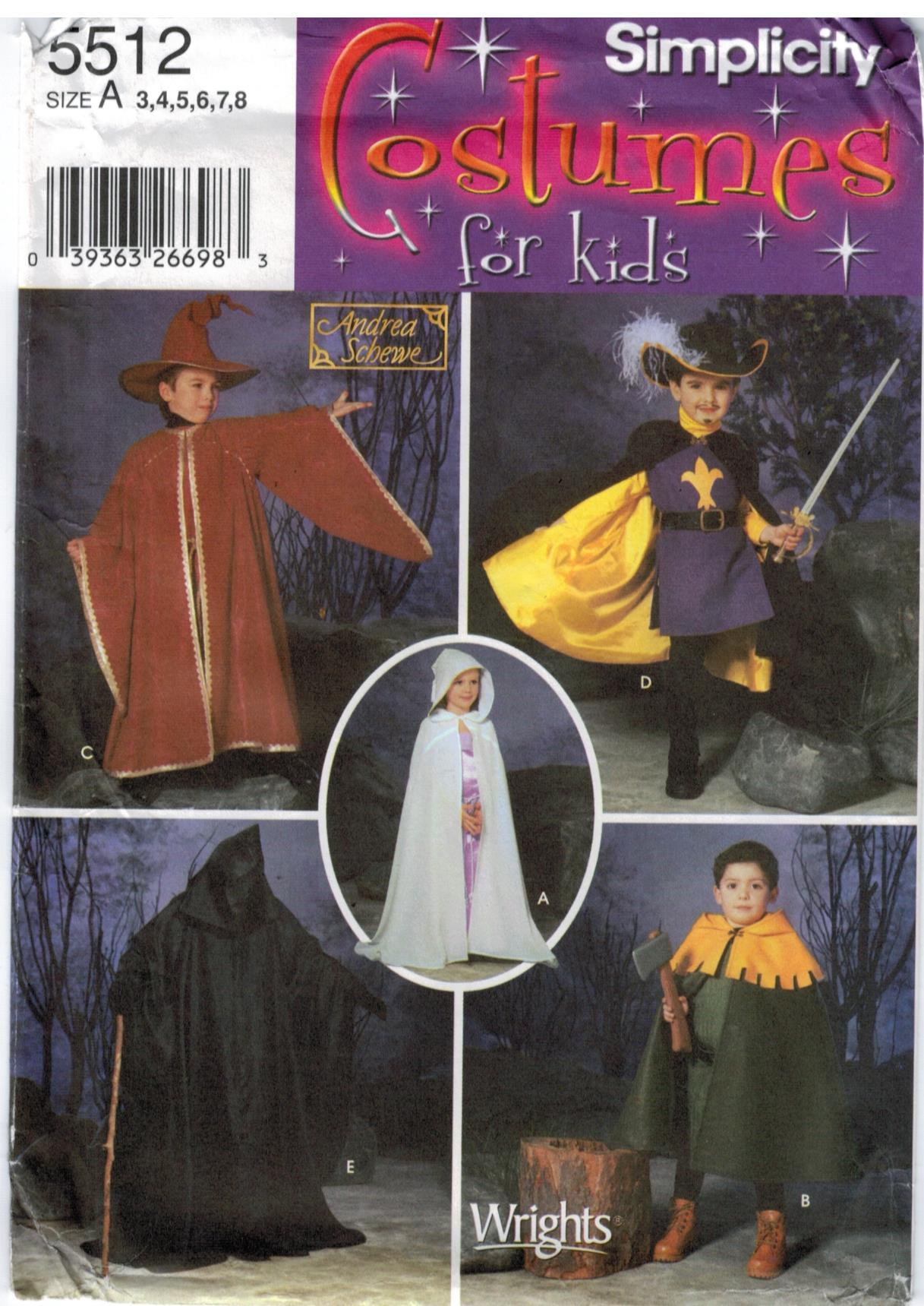 Simplicity Pattern 5512 Designer Costumes for Kids Musketeer, wizard