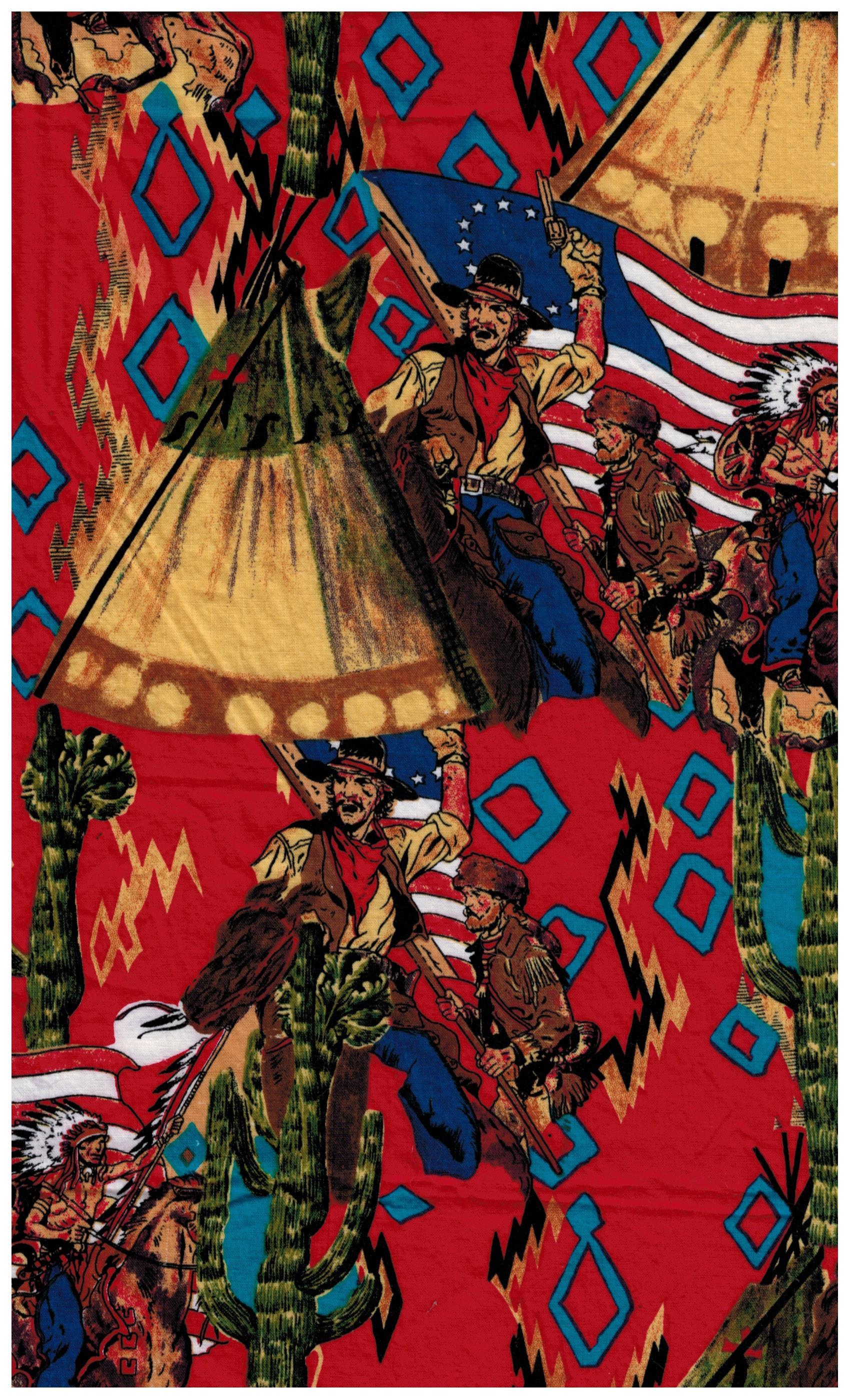 S. Shamash and Sons Fabric Native American Cowboys Teepee Print