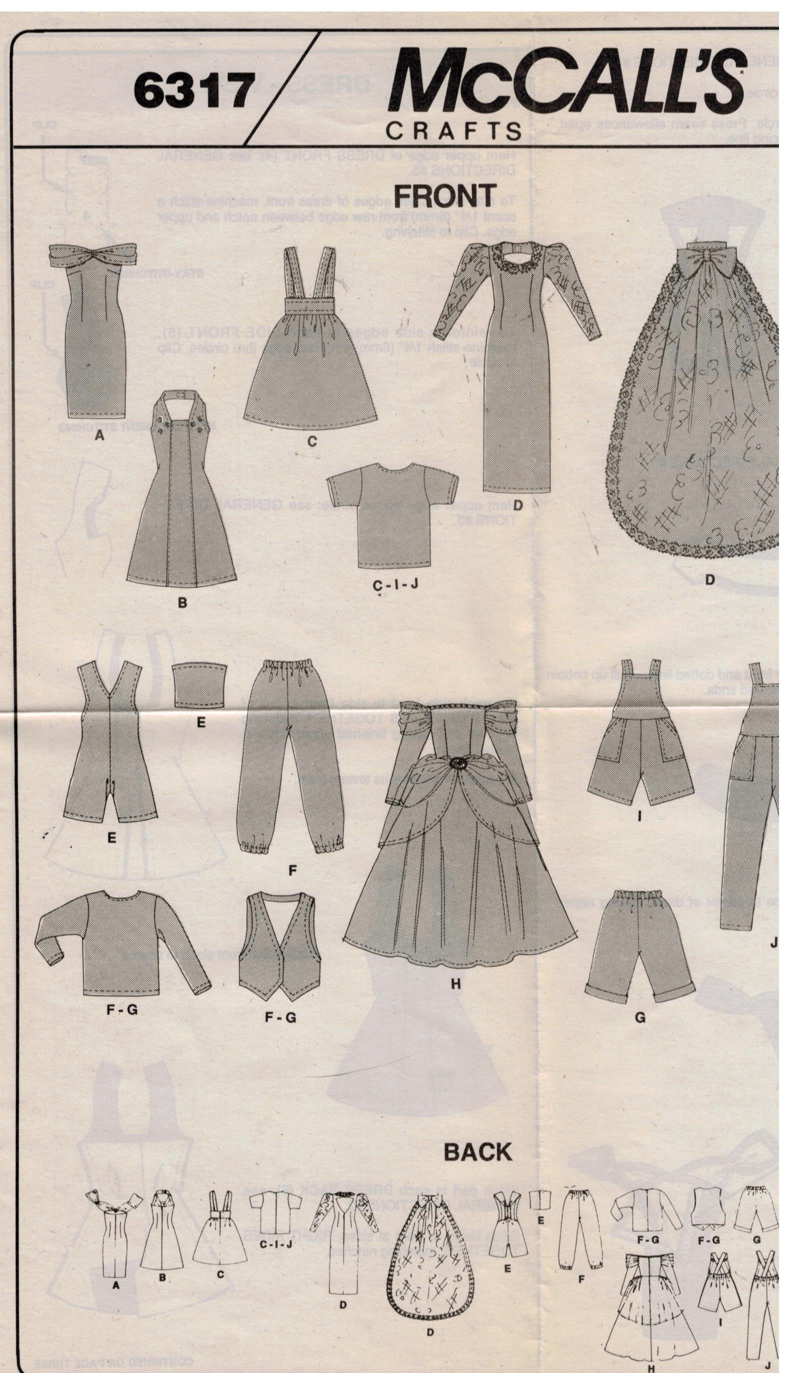 McCalls Pattern 6317 Barbie and Ken doll clothes sportswear overalls