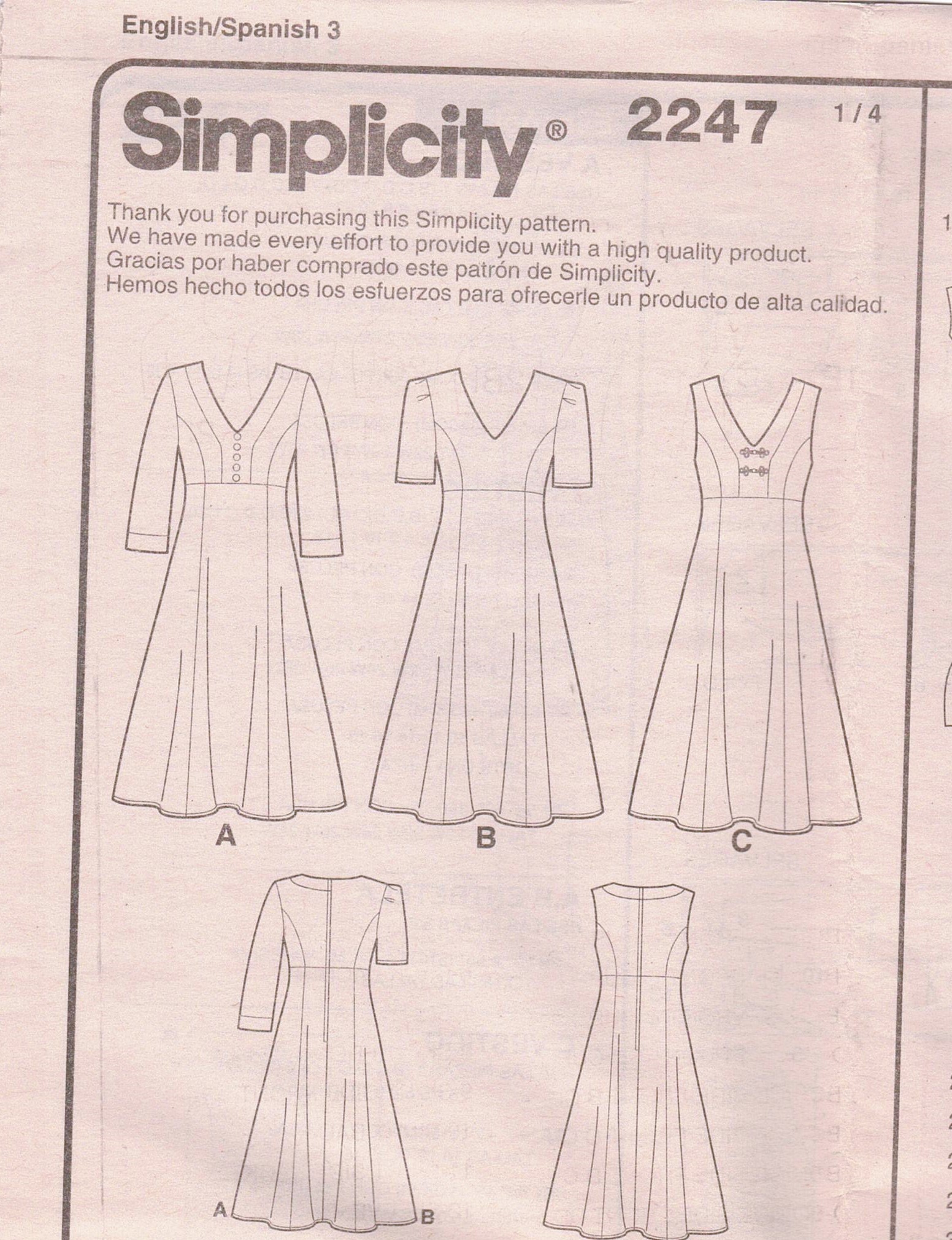 Simplicity Pattern 2247 Amazing Fit V neck empire waist Dresses with