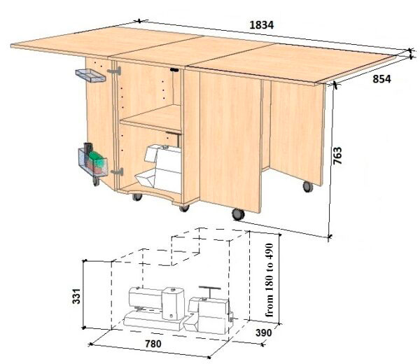 COMFORT 9 Sewing machine and overlocker table Sewing furniture