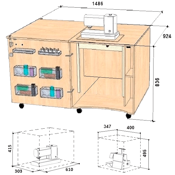 COMFORT 1QLW Sewing machine and overlocker table Sewing furniture
